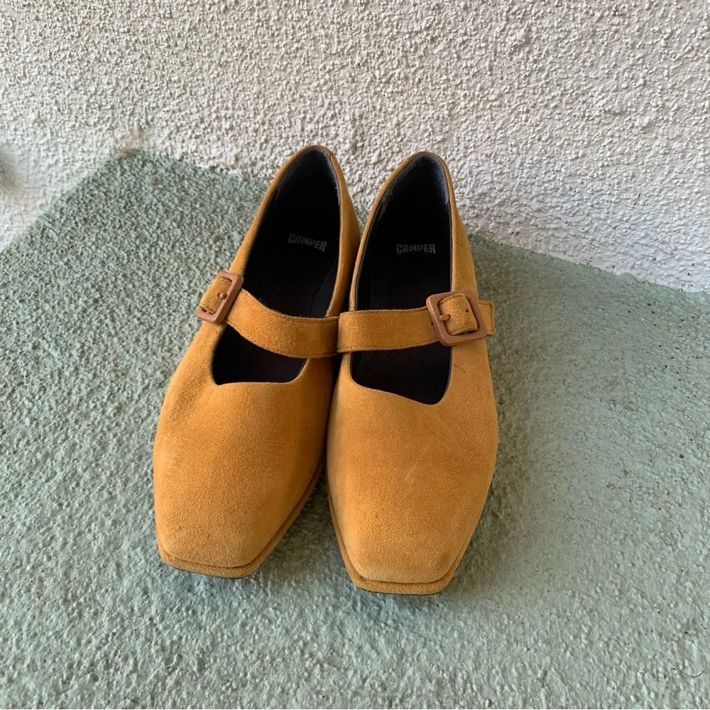 Camper Fidelia Mustard Yellow Suede Mary Jane Flats size 38
